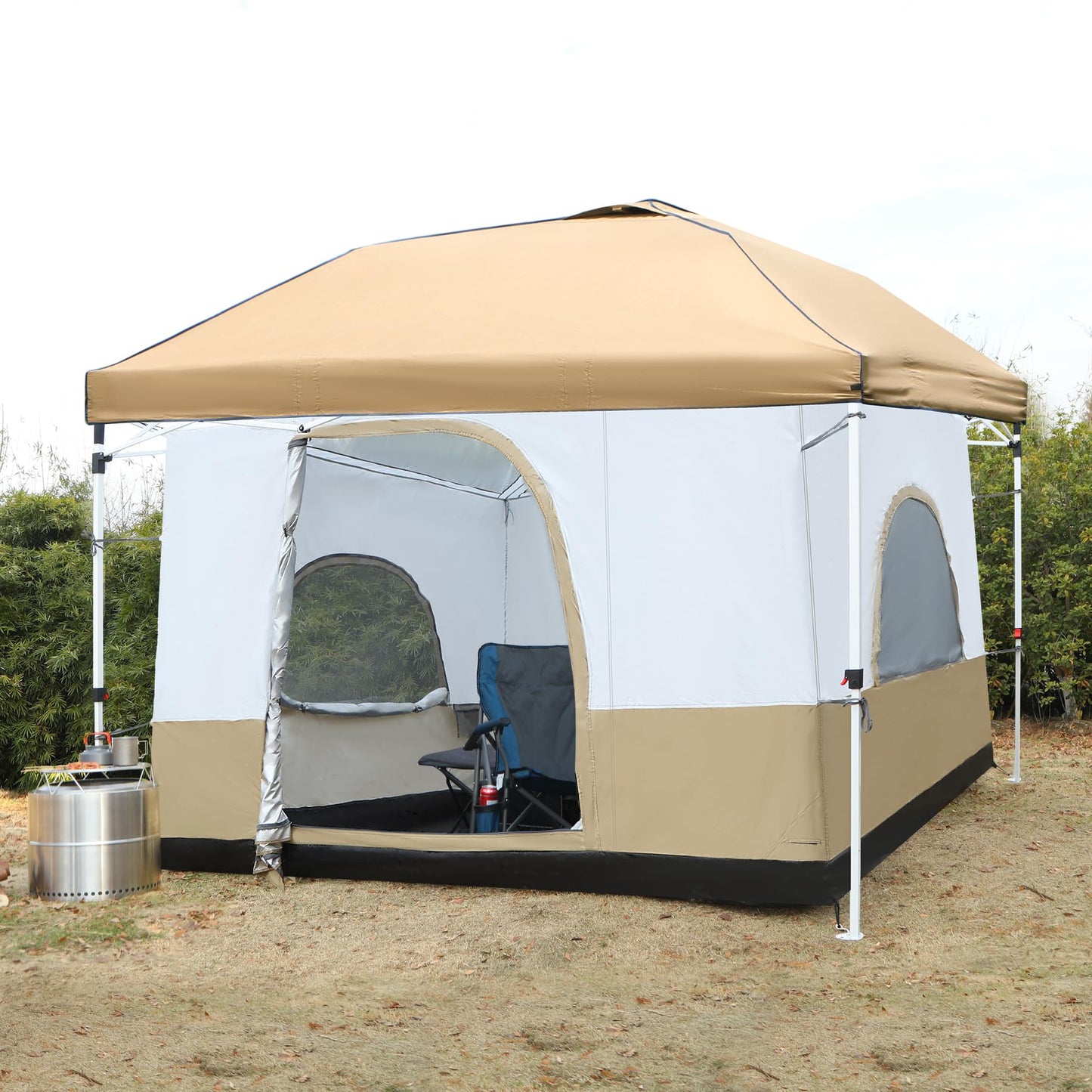 REDCAMP Canopy Camping Tent for Pop Up Canopy Tent, Inner Tent with Mesh Window, Converts Straight Leg 10'x10' or 10'x20' Canopy into Camping Tent, Fits 4-6 Person, Khaki(Frame/Shelter NOT Included)