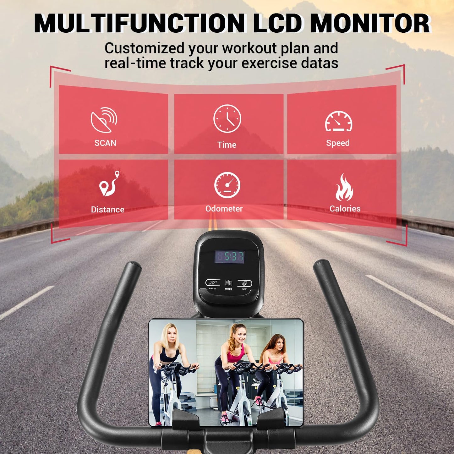 Exercise Bike, WENOKER Stationary Bike for Home, Indoor Bike with Silent Belt Drive, Heavy Flywheel, Comfortable Seat Cushion and Upgraded LCD Monitor