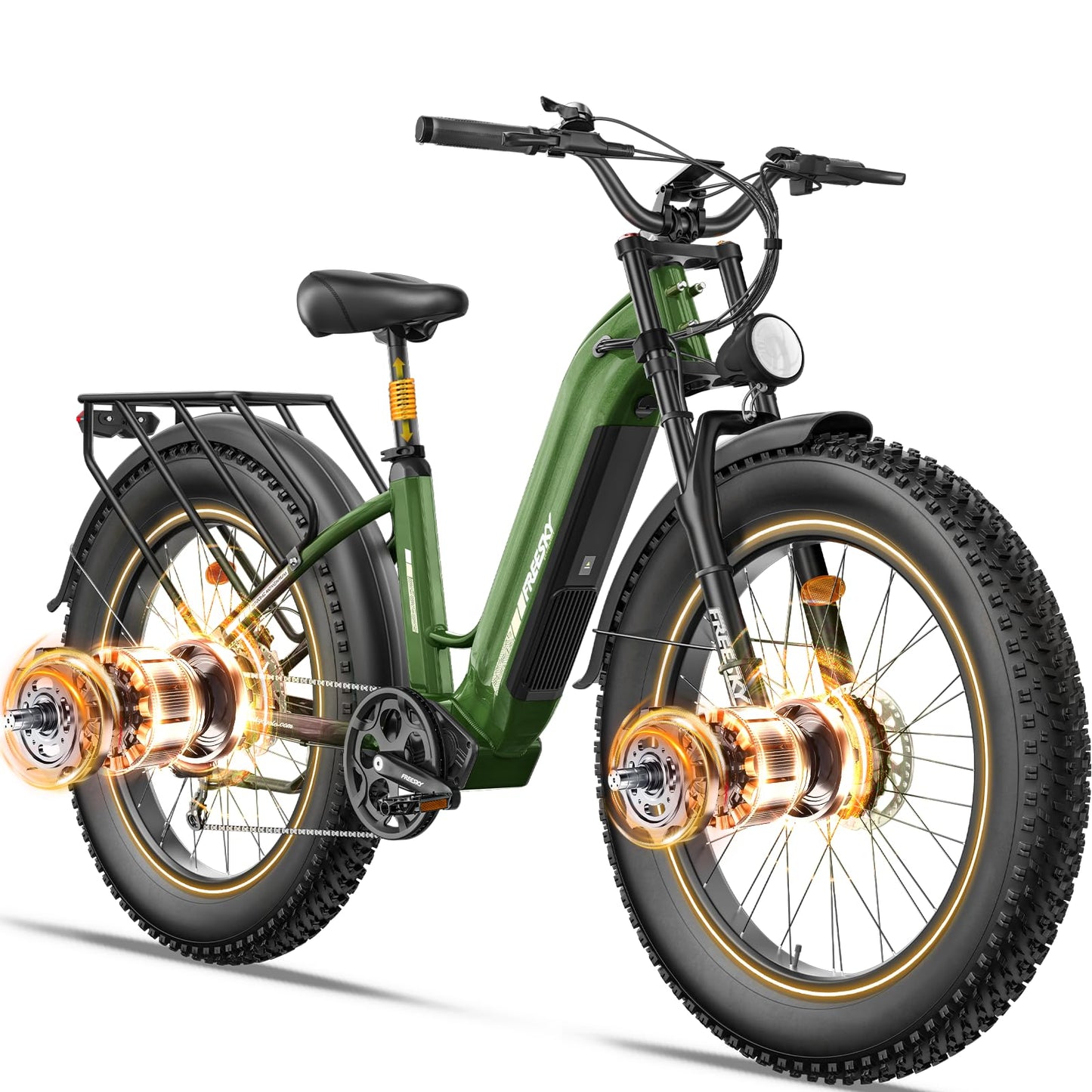 FREESKY Electric Bike for Adults-Dual Motor 3500w 48v 25ah Battery 26x4 Fat Tire 38MPH Electric Bicycle 60-95 Miles Hydraulic Disc Brake Electric Mountain Bike Step-Through Speed Unlocked Ebike