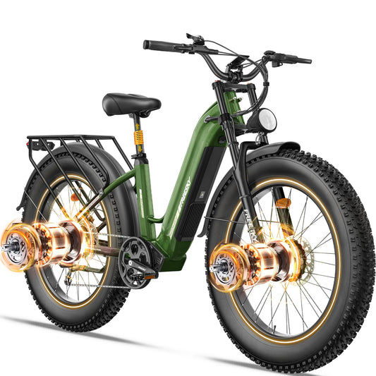 FREESKY Electric Bike for Adults-Dual Motor 3500w 48v 25ah Battery 26x4 Fat Tire 38MPH Electric Bicycle 60-95 Miles Hydraulic Disc Brake Electric Mountain Bike Step-Through Speed Unlocked Ebike