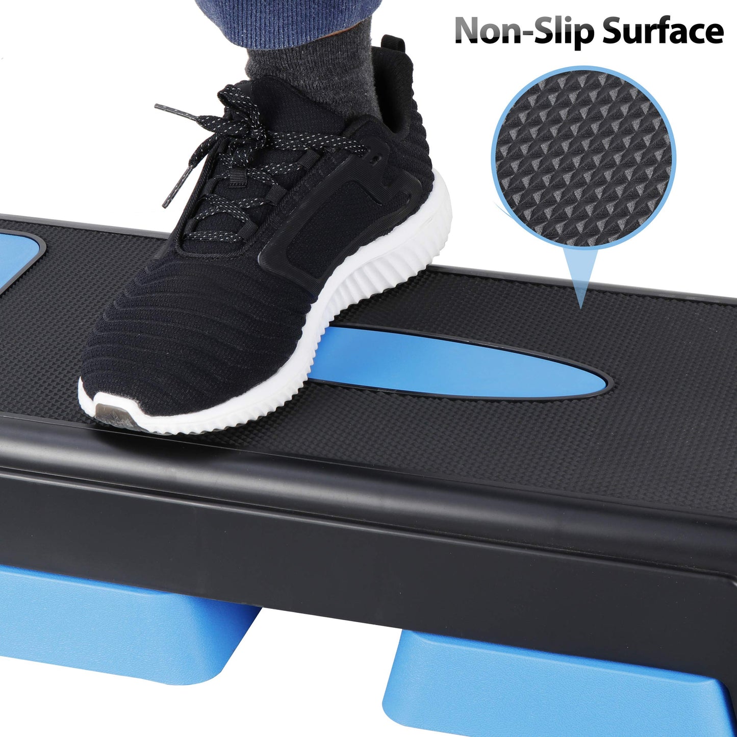 ANT MARCH 30" Aerobic Stepper for Exercise Step Up Exercise Platform with Removable Raisers Adjust 5"-7"-9"，Workout Stepper (BLUE)