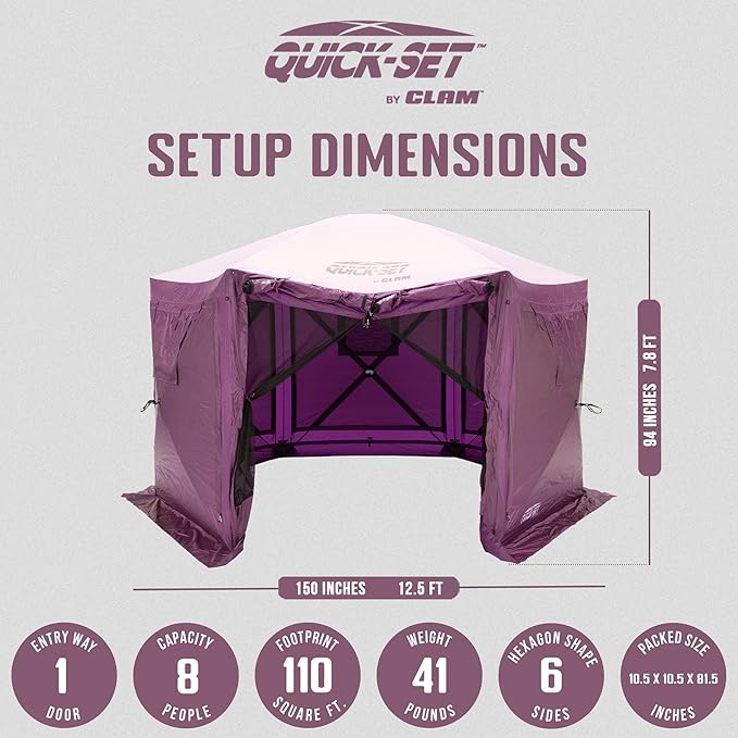 CLAM Pop Up Screen Tent, Outdoor Camping Gazebo Canopy, Pavilion, 12.5', Plum