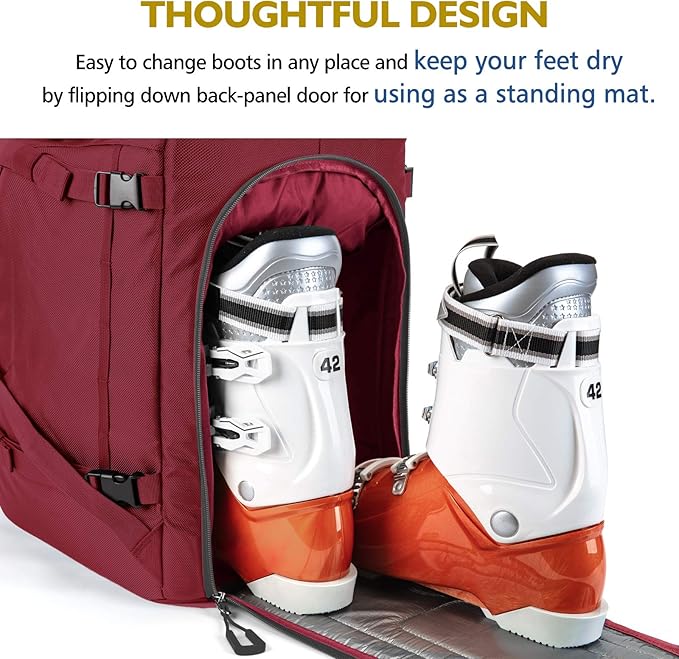 Unigear Ski Boot Bag, 50L Ski Boot Travel Backpack for Ski Helmet, Goggles, Gloves, Skis, Snowboard & Accessories (Red)