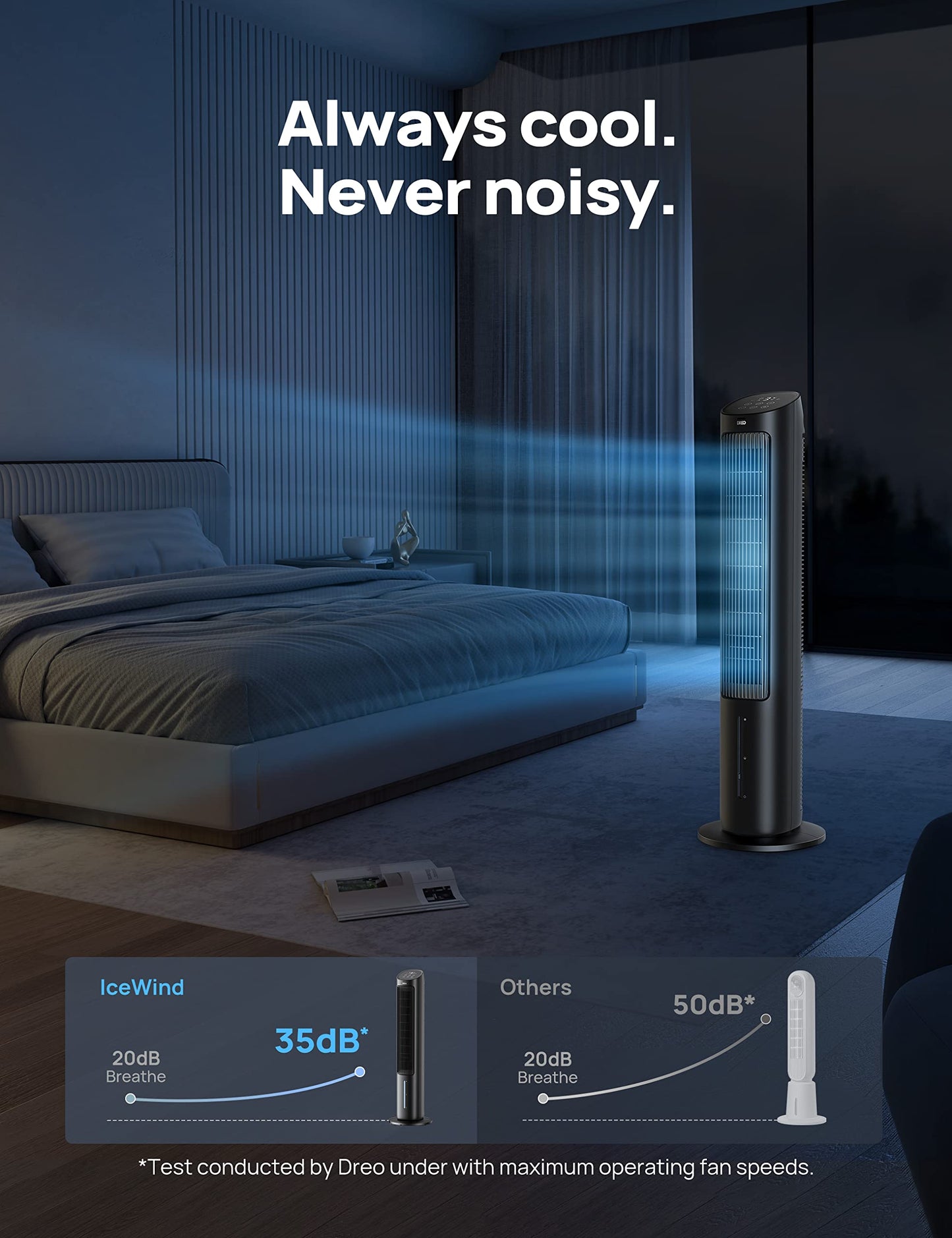 Dreo Tower Fan for Bedroom, 40" Evaporative Air Cooler, Cooling Fans That Blow Cold Air with 80° Oscillating, Removable Water Tank, 3 Modes 4-Speed, Remote Control, Quiet Floor Fan, 7H Timer，Black