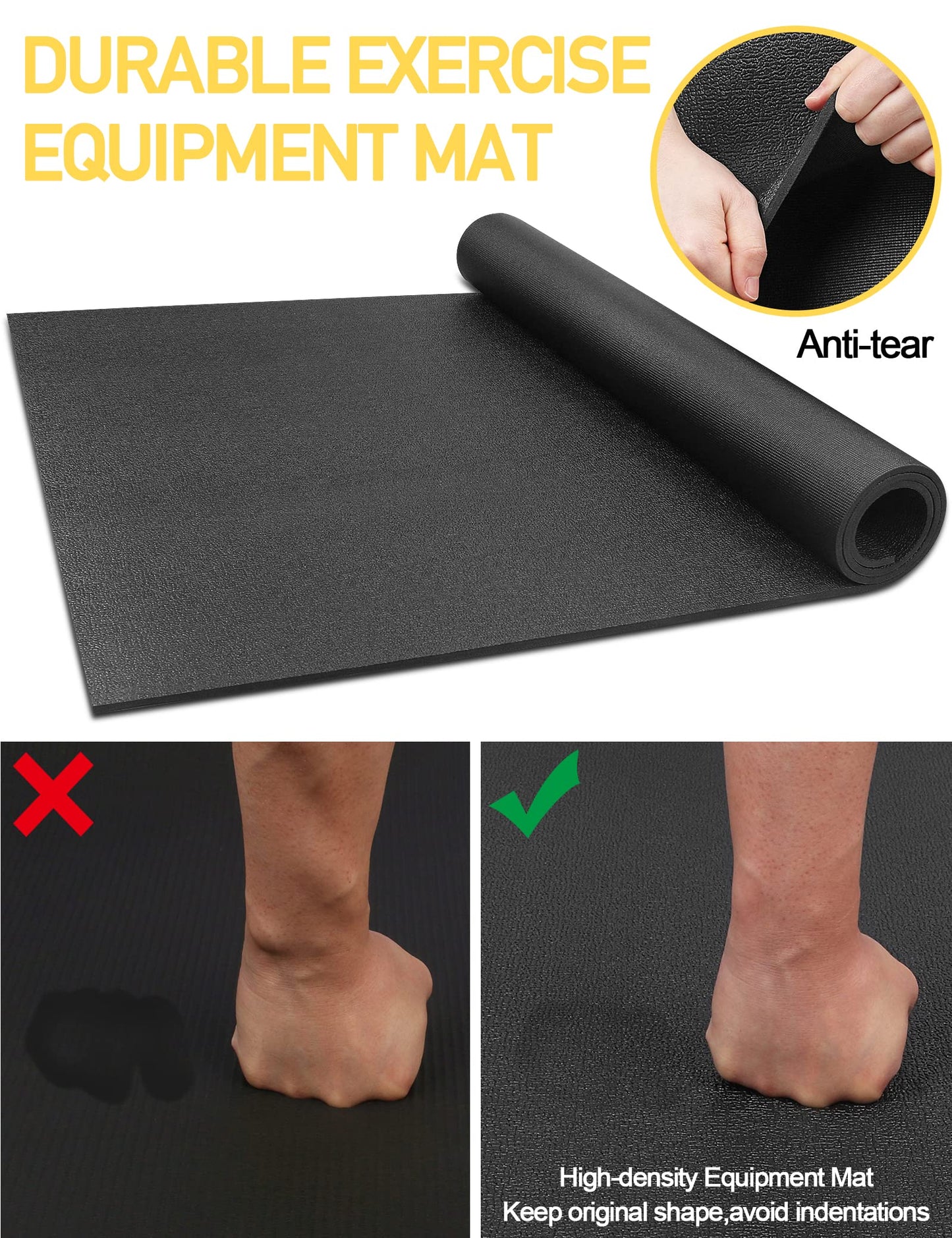 Treadmill Mat,60" x 30",6mm Thickness Exercise Equipment Mat for Carpet Hardwood Floors, Compatible with Walking Pad,Spin Bike,Elliptical Trainer,Rowing Machine