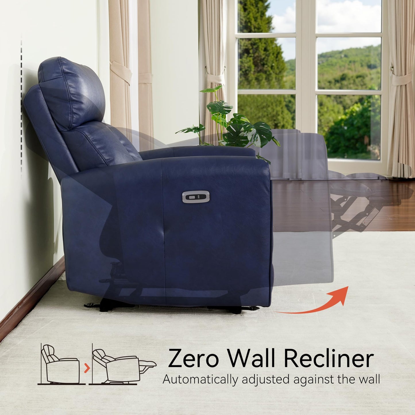 MCombo Power Small Recliners for Small Spaces, Modern Zero Wall Hugger Recliners Chair with Lumbar Support, USB and Charging Ports, FSC Certified, Faux Leather PR699 (Navy Blue)