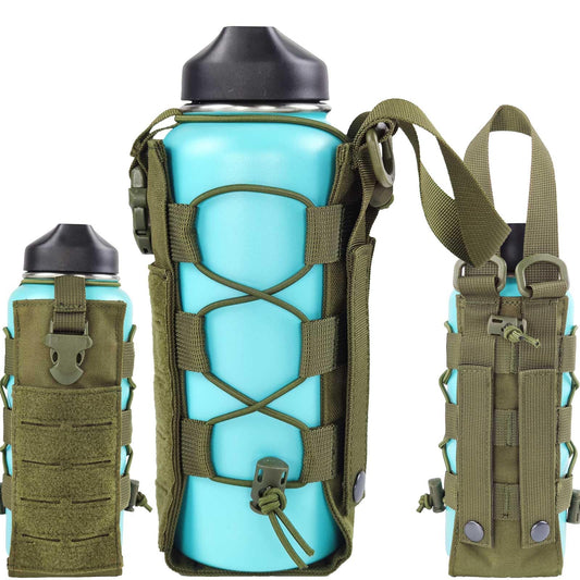 WICKTICK Molle Water Bottle Holder Pouch 16 24 32 40 64 oz - Multi-Purpose Tactical Fuel Bottle Bag, Adjustable Size for Outdoor Activities, Adapted to Backpack/Vest/Belt (Green, Classic)
