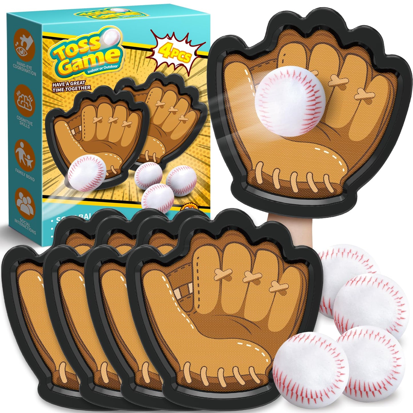 Officygnet Kids Outdoor Toys Catch Ball Games Set, 2 Pack Baseball Training Toy with Gloves for Kids Ages 3-12 Years Old, Beach Pool Yard Games for Adult and Family, for Toddlers Boys Girls