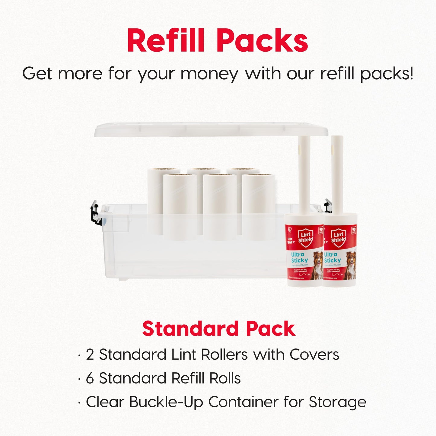 IRIS USA Extra Sticky Lint Roller, Standard Pack Comes with Storage Box and Refills, 90 Sheets/Roll, 720 Sheets Total, Easy Tear Lint Remover for Dog Cat Pet Hair On Clothes, Couch, Bed, Floor