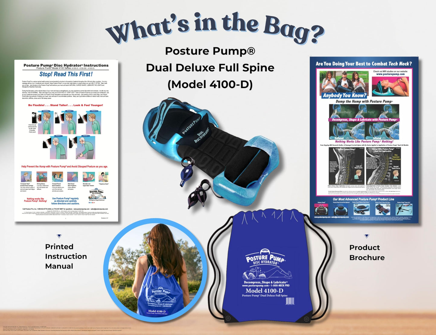 Posture Pump® Dual Deluxe Neck & Back Exercising Cervical Spine Hydrator Pump | Relieves Neck, Upper Back, & Low Back Pain Stiffness | Tech Neck Relief Posture Control (Dual Full Spine Model 4100-D)