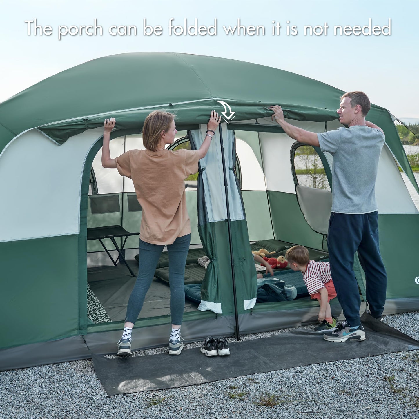 PORTAL 8 Person Family Camping Tent with Porch, Weather Resistant Camping Tents with Rainfly, Large Cabin Tents with 2 Room, Easy Set Up Tent for Outdoor Camping, Backyard