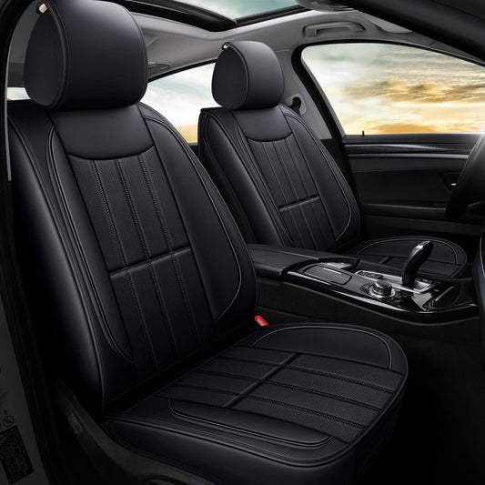 AOOG Leather Car Seat Covers, Automotive Vehicle Cushion Cover for Cars SUV Pick-up Truck, Universal Non-Slip Vehicle Cushion Cover Waterproof Protectors Interior Accessories, Full Set Black