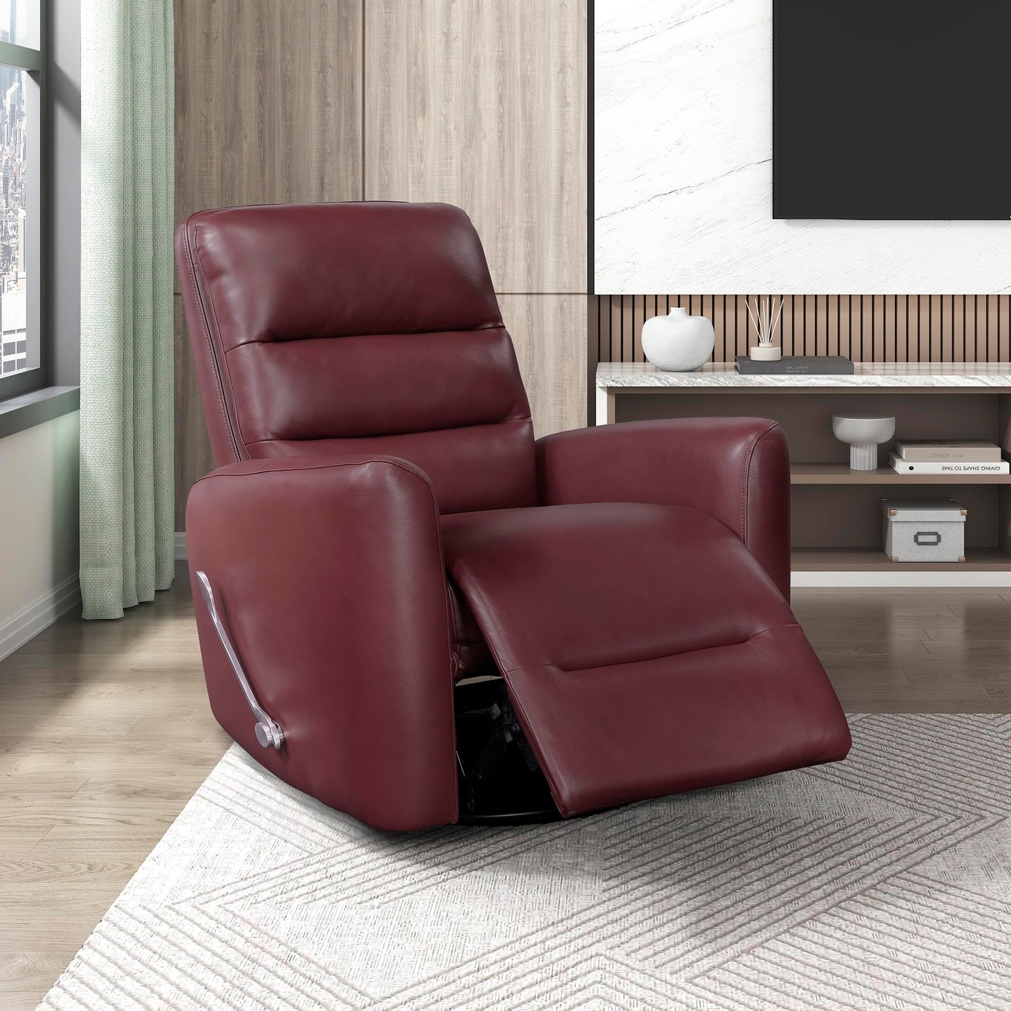 Lexicon Swivel Glider Recliner Chair, Comfy Nursery Glider, Faux Leather Recliner, Manual Reclining Chair for Living Room/Office/Apartment, Red