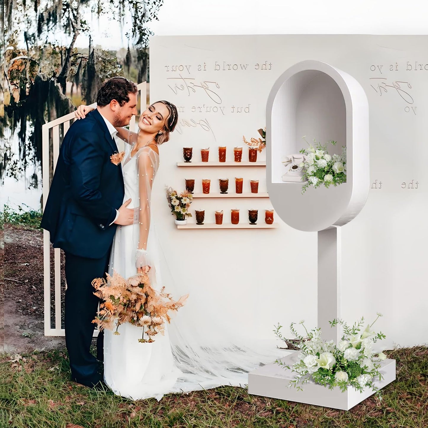ZLPOWER Audio Guest Book Stand Phone Booth for Wedding Party Leave a Message Video Phone Wedding Decoration Telephone Booth Box Audio Guestbook Stand White Recording Table