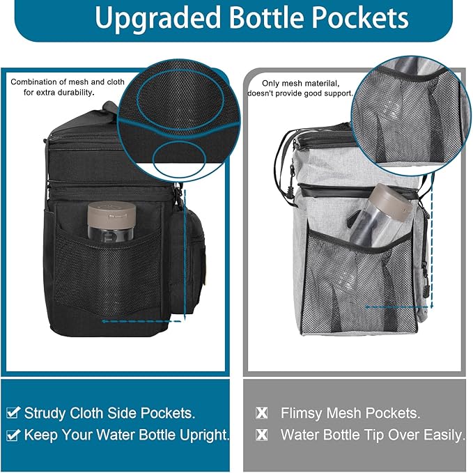 GLENKEY Double Deck Insulated Lunch Box, Expandable Large Lunch Bag Leakproof Cooler Bag Lunch Pail for Men Women Adults Work Shifts Travel Daytrip, 16L, Black