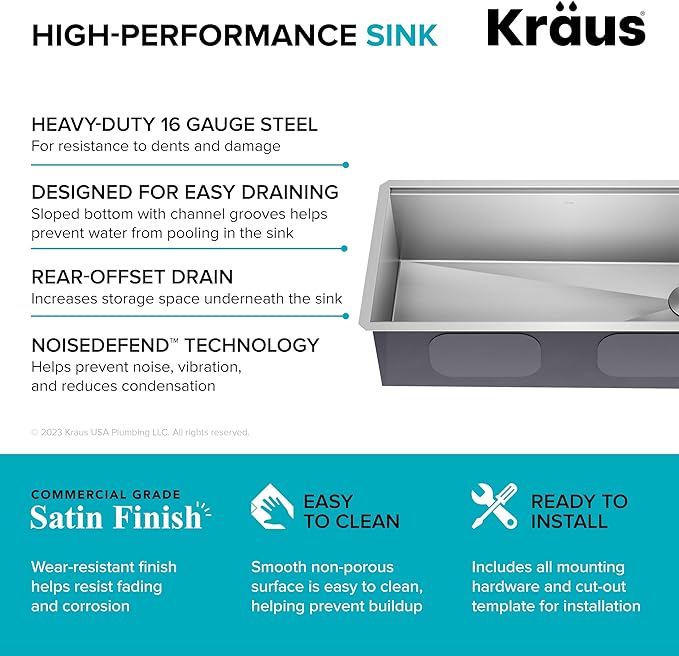 KRAUS Kore 36 Inch Undermount Workstation 16 Gauge Stainless Steel Single Bowl Kitchen Sink with Accessories, KWU110-36