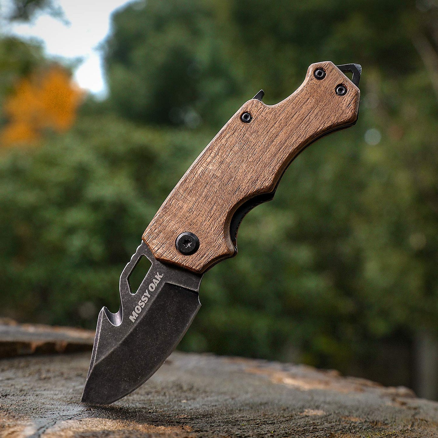 Mossy Oak Mini Folding Pocket Knife, Stainless Steel Drop Point Blade - EDC Multi-tool with Bottle Opener and Glass Breaker (Brown)