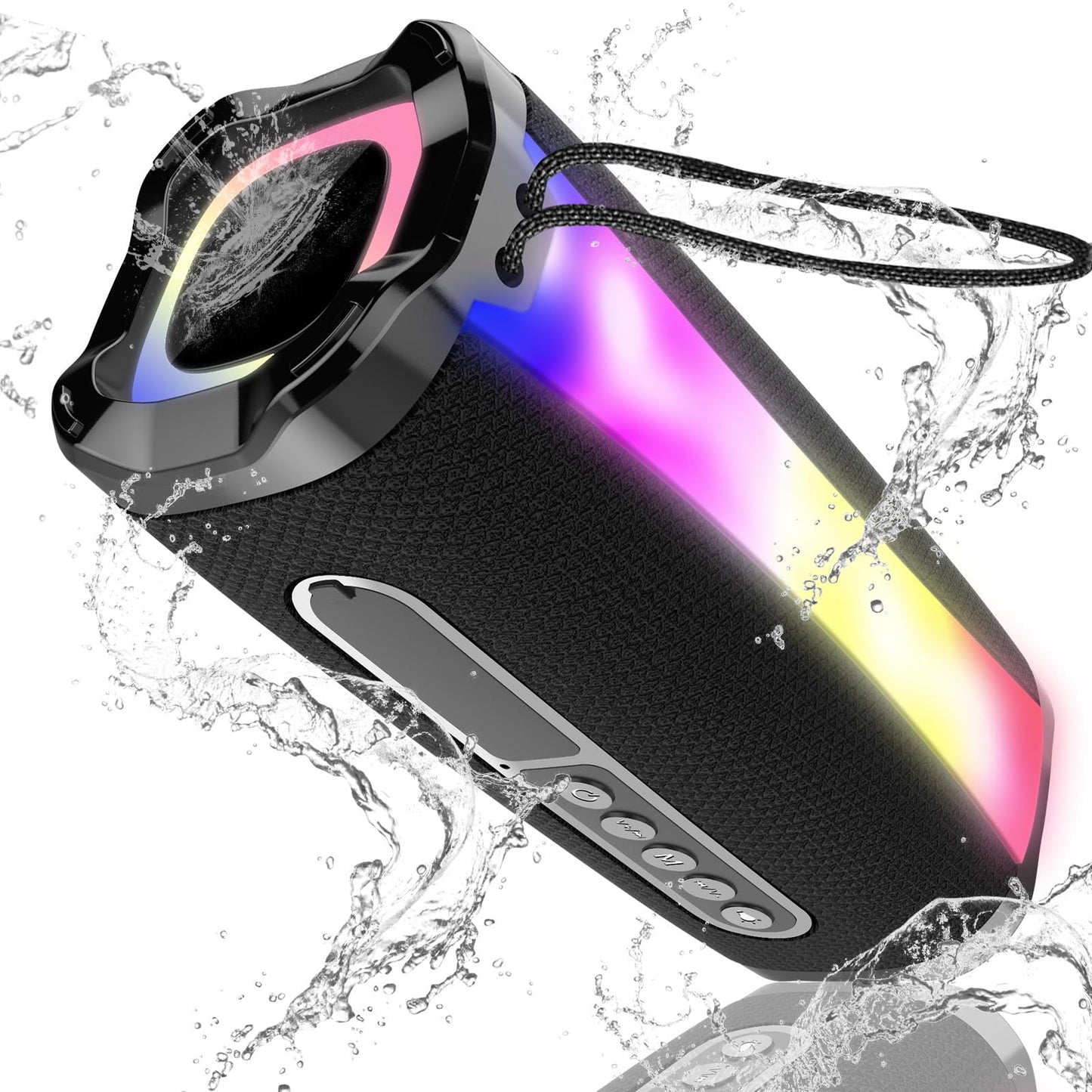 neza Portable Bluetooth Speaker, IPX7 Waterproof, 20W HD Loud Stereo Sound, 18H Playtime Bluetooth Speakers, RGB Lights, Outdoor for Travel/Home/Party