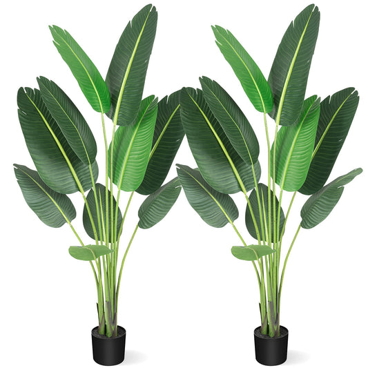 Amyove [ 2Pack ] 60 inchs Artificial Tree Bird of Paradise with 10Trunks, 5 Feet Faux Plant Fake Banana Tree Plant with Pot for Home, Decor, Indoor, Outdoor, Living Room, Office