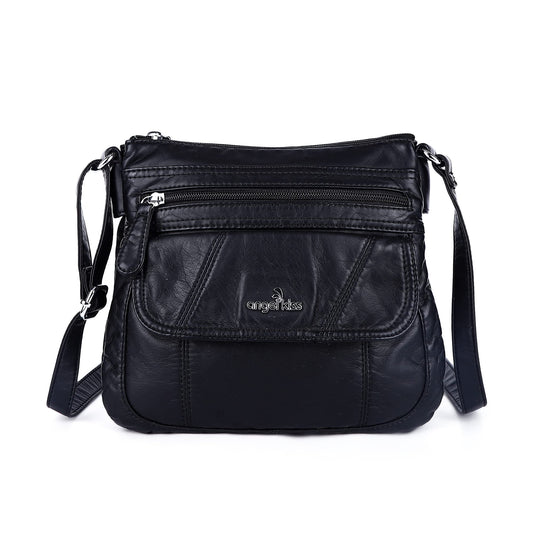 Angelkiss Small Womens Crossbody Bag Leather Shoulder Purse for Women Hobo Bag with Adjustable Shoulder Strap Black