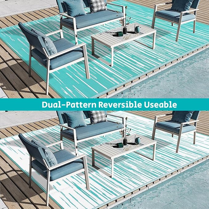 HEBE Outdoor Rug 8'x10' for Patios Clearance Waterproof Patio Mat Plastic Straw Rug Reversible RV Camping Tent Rug Outside Indoor Outdoor Area Rugs for RV,Deck,Beach,Balcony,Camper