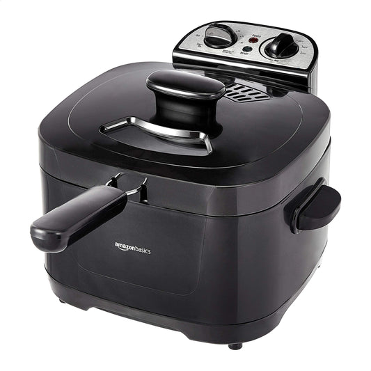 Amazon Basics 2.1-Qt (2.0L) Electric Deep Fryer with 8-Cup Oil Capacity, Timer, Adjustable Temperature, Easy Draining Basket, Viewing Window, 1500W, Black