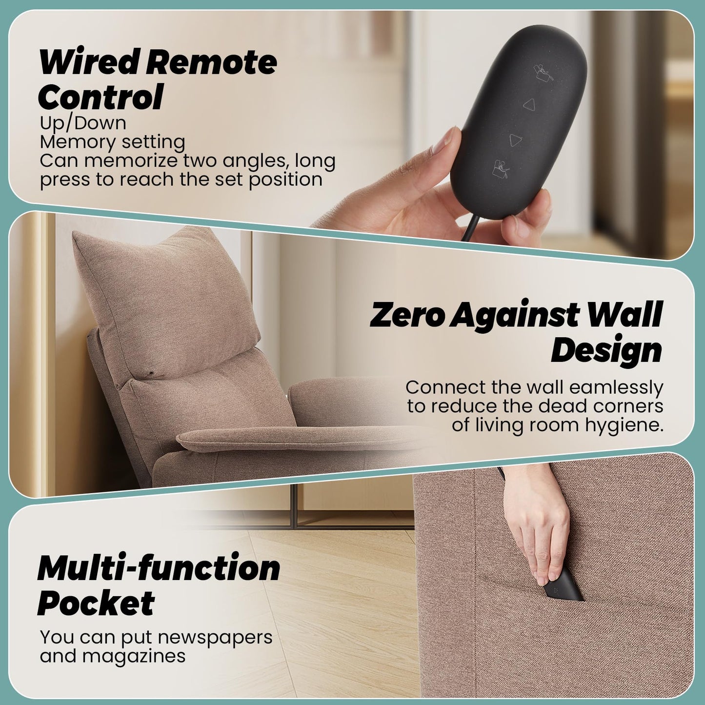 Garvee Elertric Recliner Chair with Memory Function Adjustable Single Recliners Sofa with Remote Control for Adults, Home Theater Seating ＆Armchair for Living Room/Office (Light Khaki, Fabric)