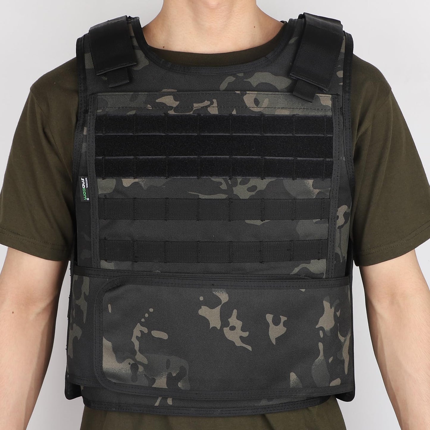 MGFLASHFORCE Tactical Vest for Men, Security Police Fbi Airsoft Vest (Black Camo)