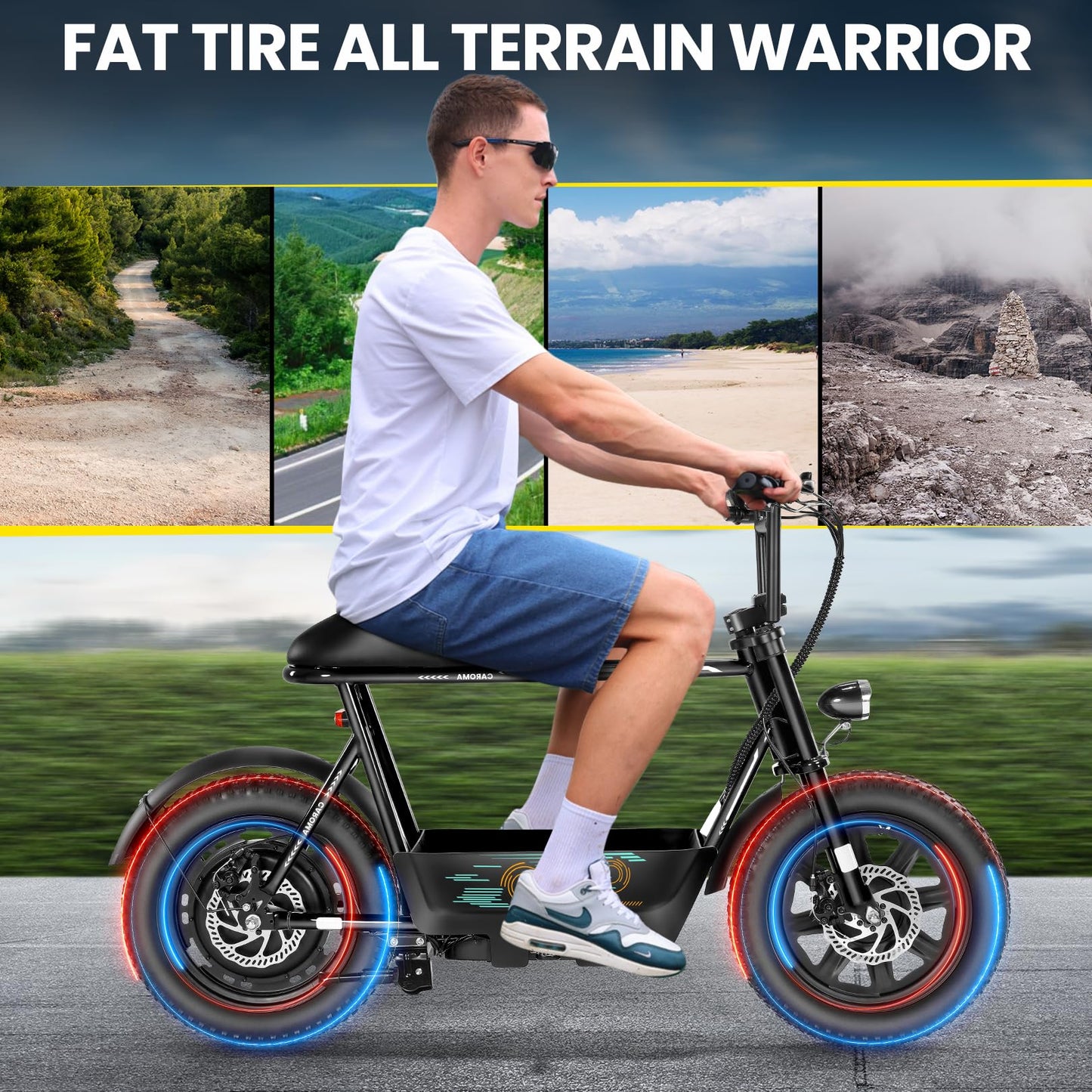 Caroma Peak 1200W Electric Scooters with Seat for Adults, 16" Fat Tire for All-Terrain, 30Miles Max Range, 20mph Top Speed, Commuter Ebike for Adults&Teens, Motorcycle Style