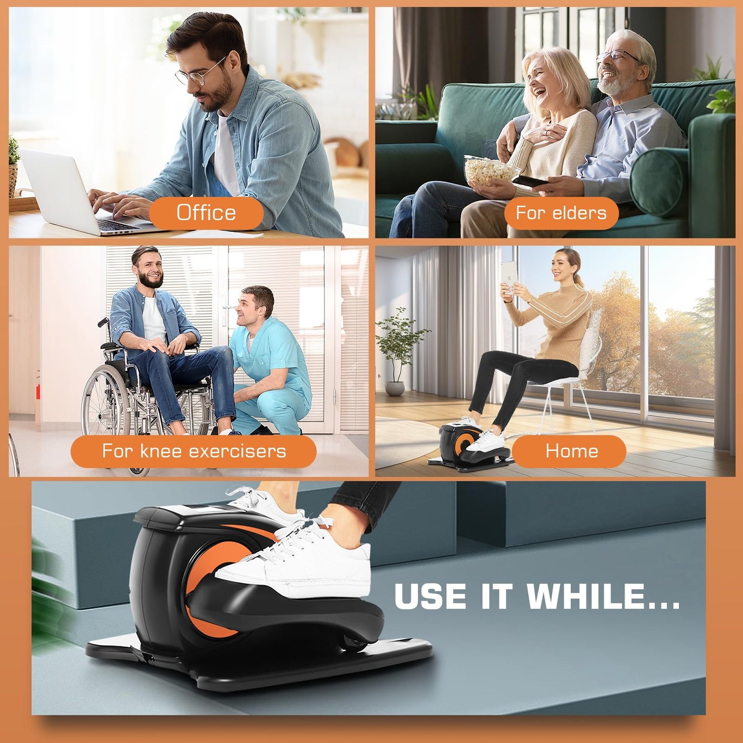 ANCHEER Under Desk Elliptical, Electric Ellipse Leg Exerciser While Sitting for Seniors Adults, Quiet Portable Motorized Seated Foot Pedal Exerciser with Remote Control for Home Office Use