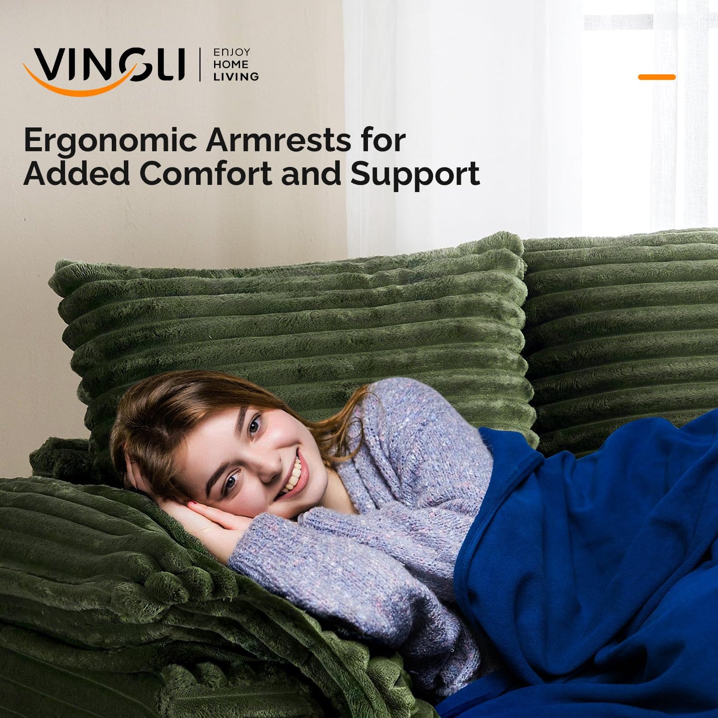 VINGLI Lounge Chair, 56" Oversized Reading Chair Corduroy Chaise Sofa Recliner Bed Upholstered Comfy Sleeper Couch with Throw Pillows and Armrests for Living Room, Movie Room, Bedroom