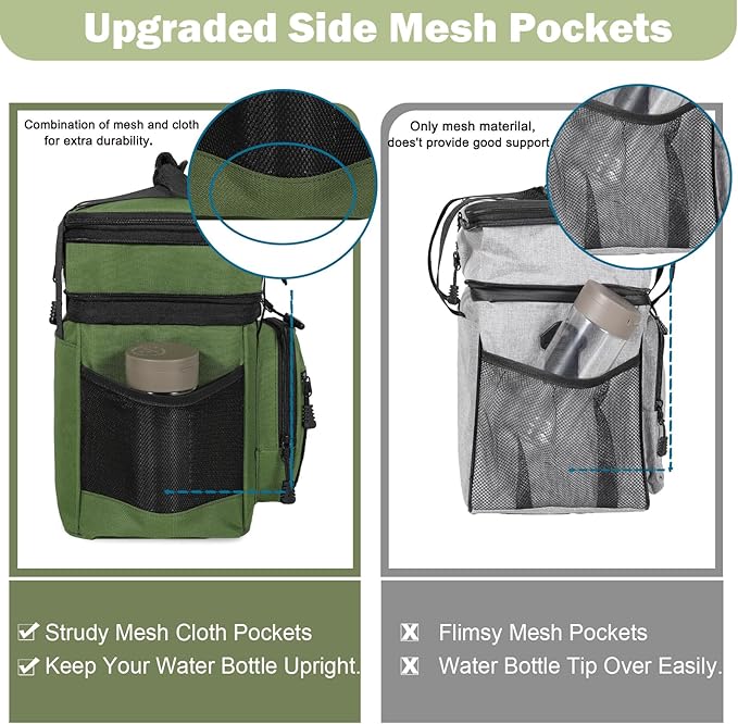 Double Deck Insulated Lunch Box, Expandable Large Lunch Bag Leakproof Cooler Bag Lunch Pail for Men Women Adults Work Shifts Travel Daytrip,16L,Army Green