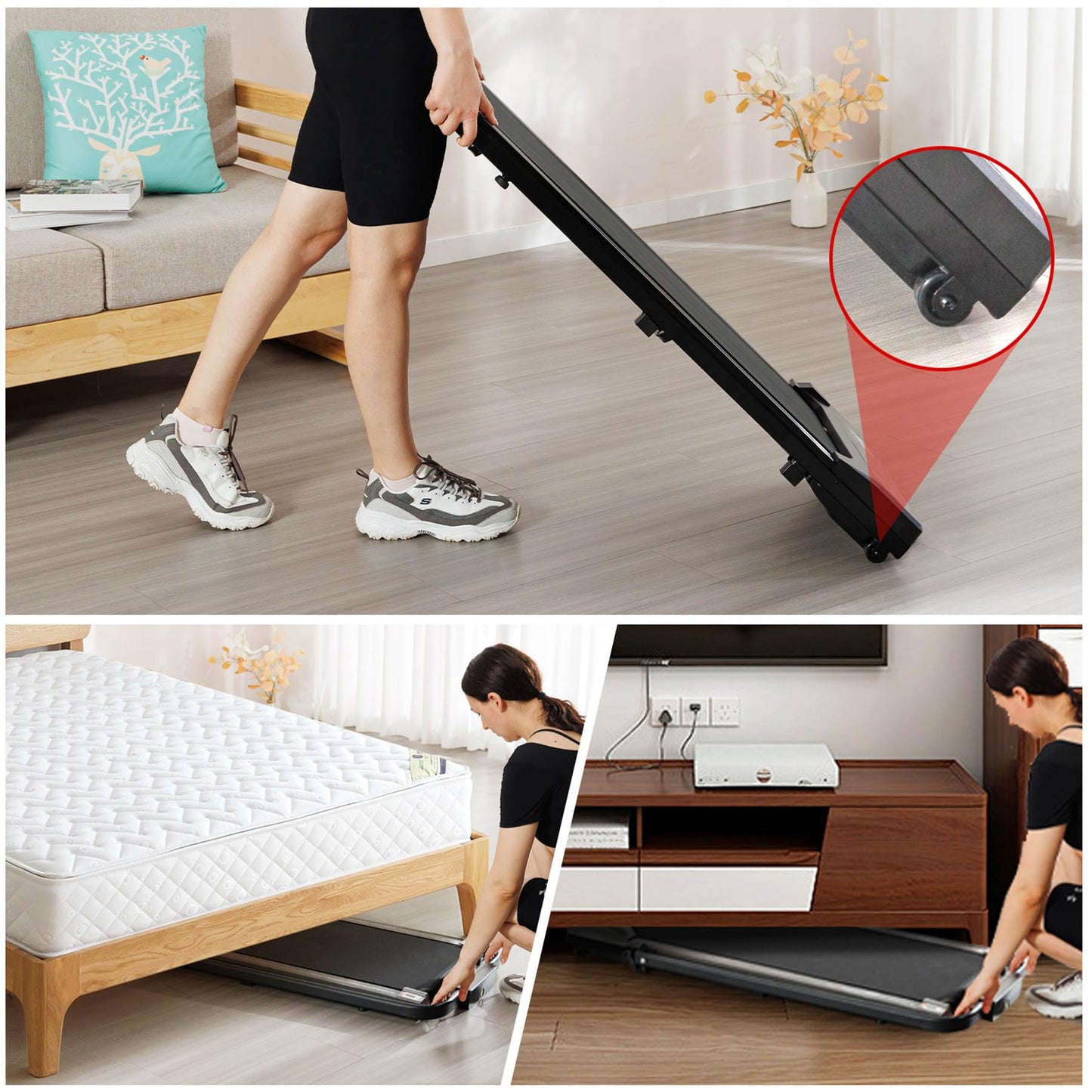 Walking Pad Treadmill with Handle Bar - Foldable Portable Treadmills for Home, 240 lbs Capacity, Low Noise & Space Saving Design, Fitness Equipment for Small Spaces, Black