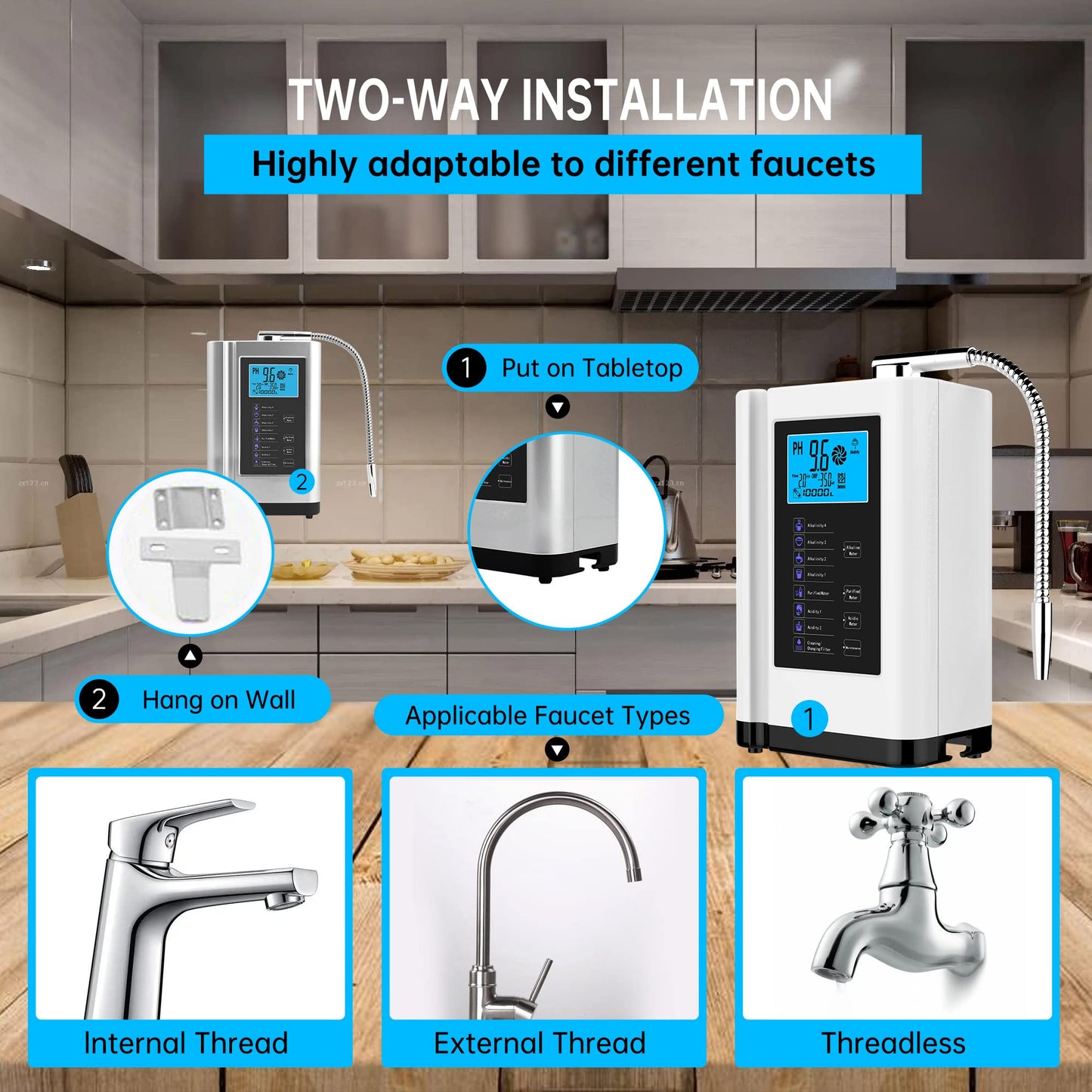 AlkaDrops Water Ionizer, Water Purifier Machine PH 3.5-10.5 Alkaline Acid Water Machine,Up to -500mV ORP, 8000 Liters Per Filter,7 Water Settings,Auto-Cleaning,Intelligent Voice