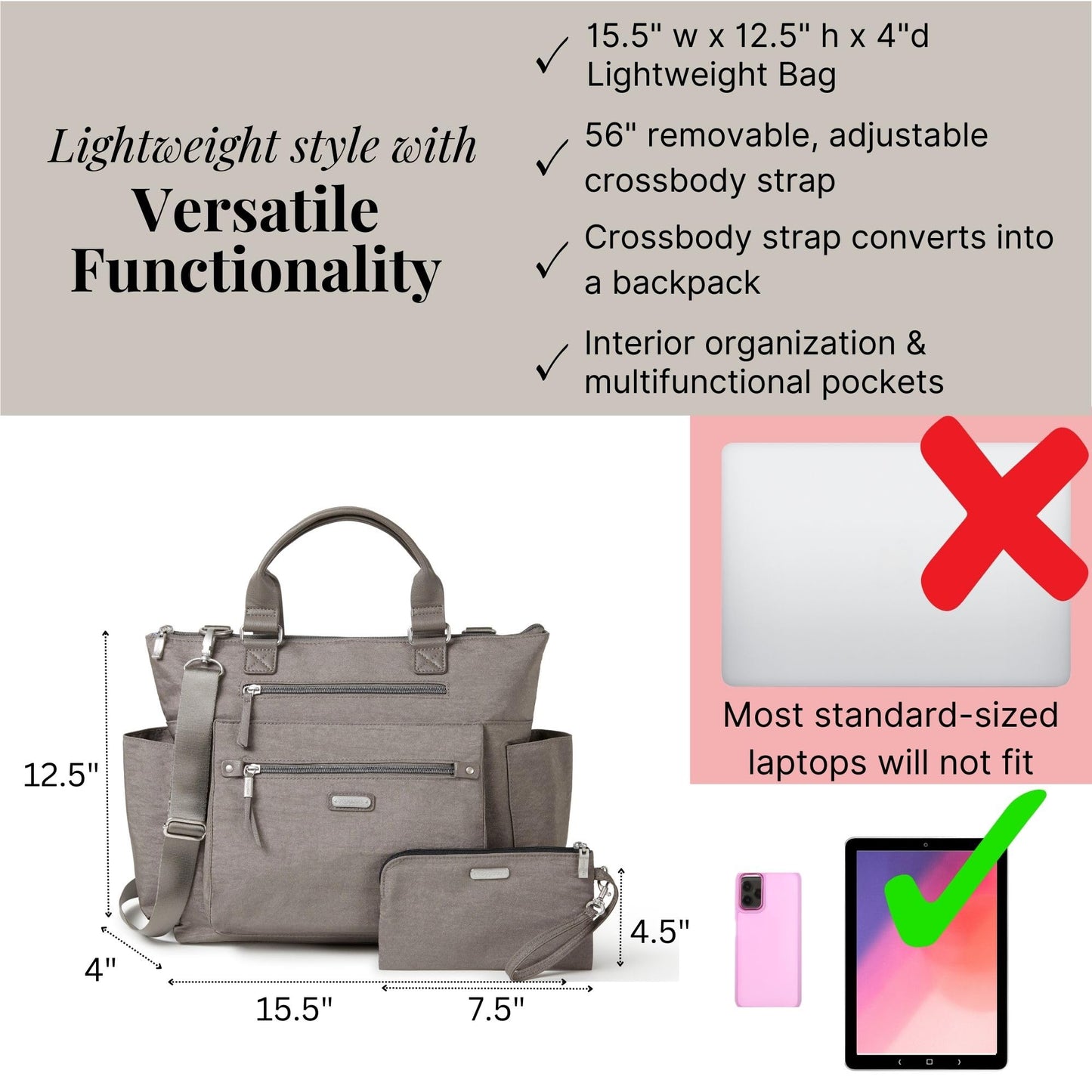 Baggallini Womens 3-in-1 Convertible Backpack, Sterling Shimmer, One Size US