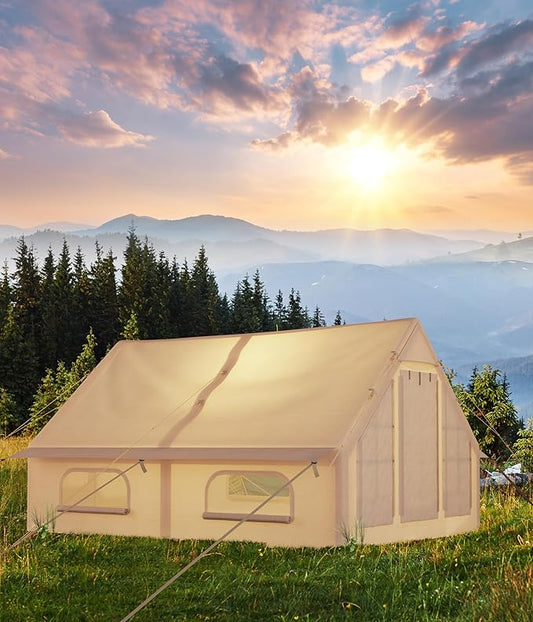 Inflatable Camping Tent with Pump, Luxury Camping Tent, Easy to Set Up, 4-Season Waterproof and Windproof Outdoor Gazebos, Luxury Cabin Tent with Two Doors and Six Windows.