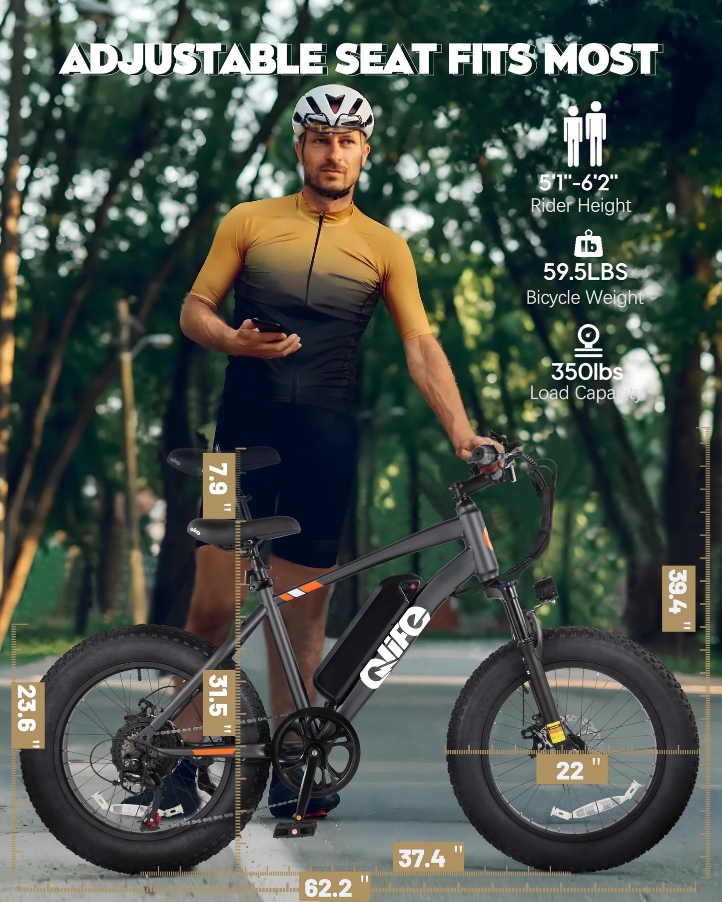 Qlife Racer Fat tire Electric Bike for Adults - 28MPH Mountain Ebike with Peak 1200W Brushless Motor, 499Wh Removable Battery, 20X4.0 Tire Step Over E-MTB with 7-Speed Black Classic
