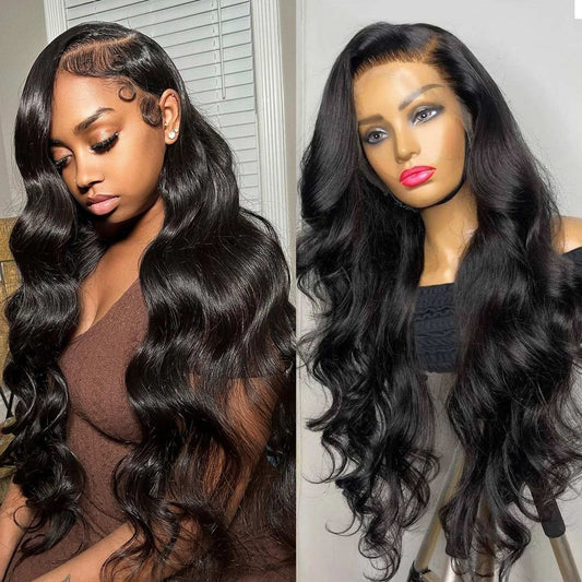 Ailwelia 13x4 Body Wave Lace Front Wig Human Hair Wigs for Black Women Human Hair 180 Density HD Lace Front Wigs Human Hair Pre Plucked Bleached Knots Lace Front Wig Glueless Wigs Human Hair 24 Inch