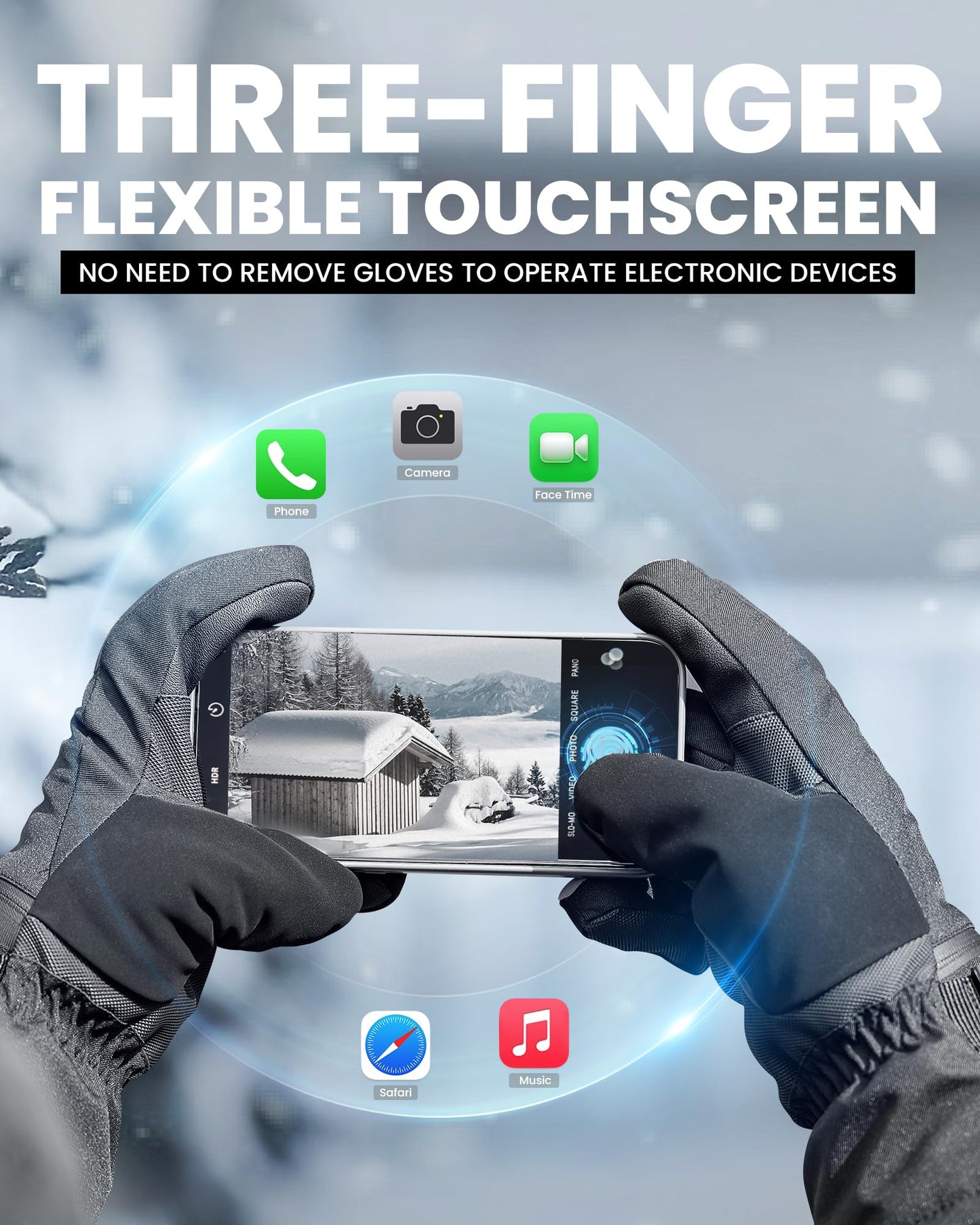 OutdoorMaster Ski Snow Gloves for Women & Men, 3M Thinsulate Waterproof Snowboard Gloves, Winter Warm Windproof Snowmobile Gloves with Double-Pocket