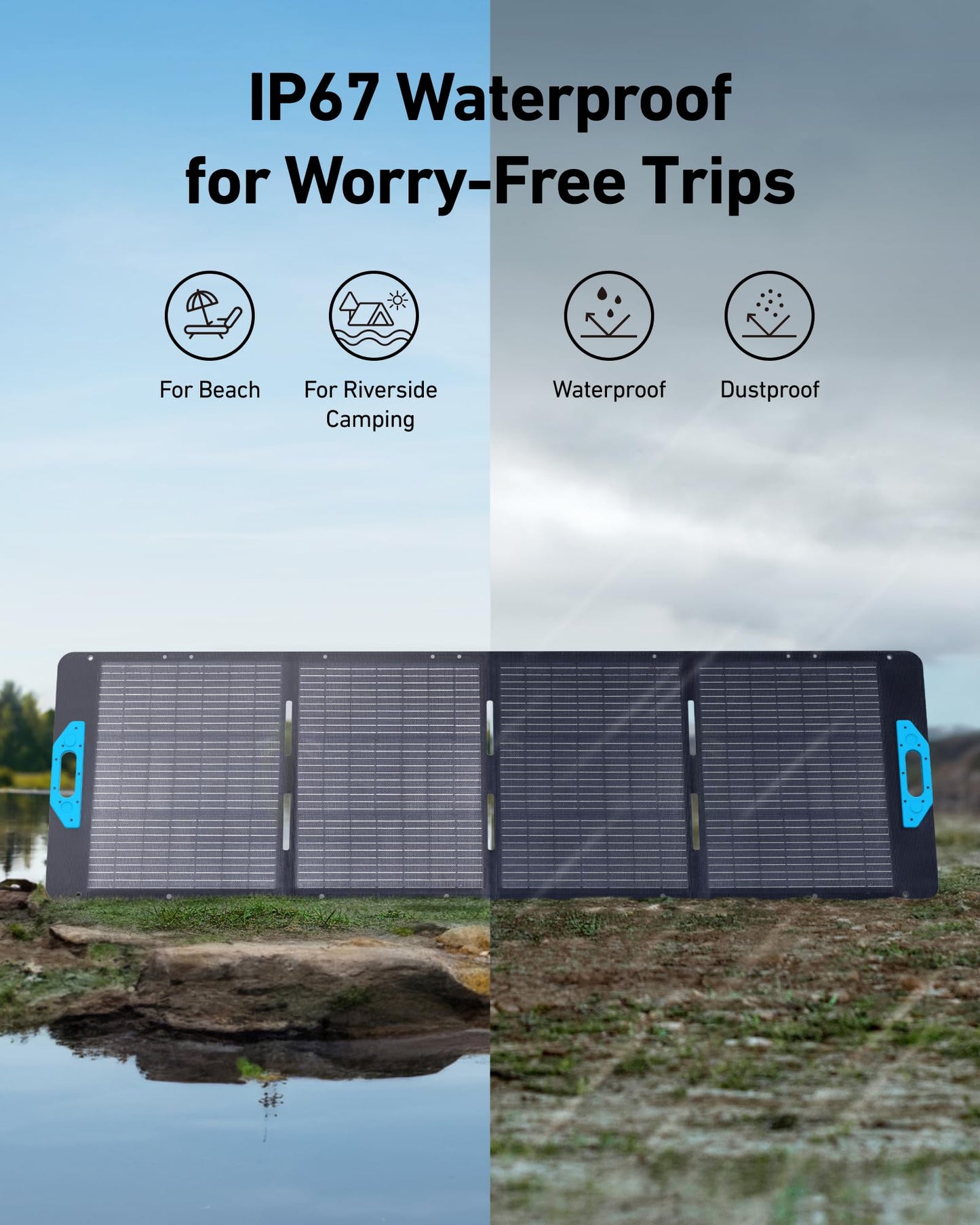 Anker SOLIX PS200 Solar Panel with Adjustable Kickstand, 200W Foldable Portable Solar Charger, IP67 Waterproof, 23% Higher Energy Conversion Efficiency, for Camping, RVs, and Blackouts