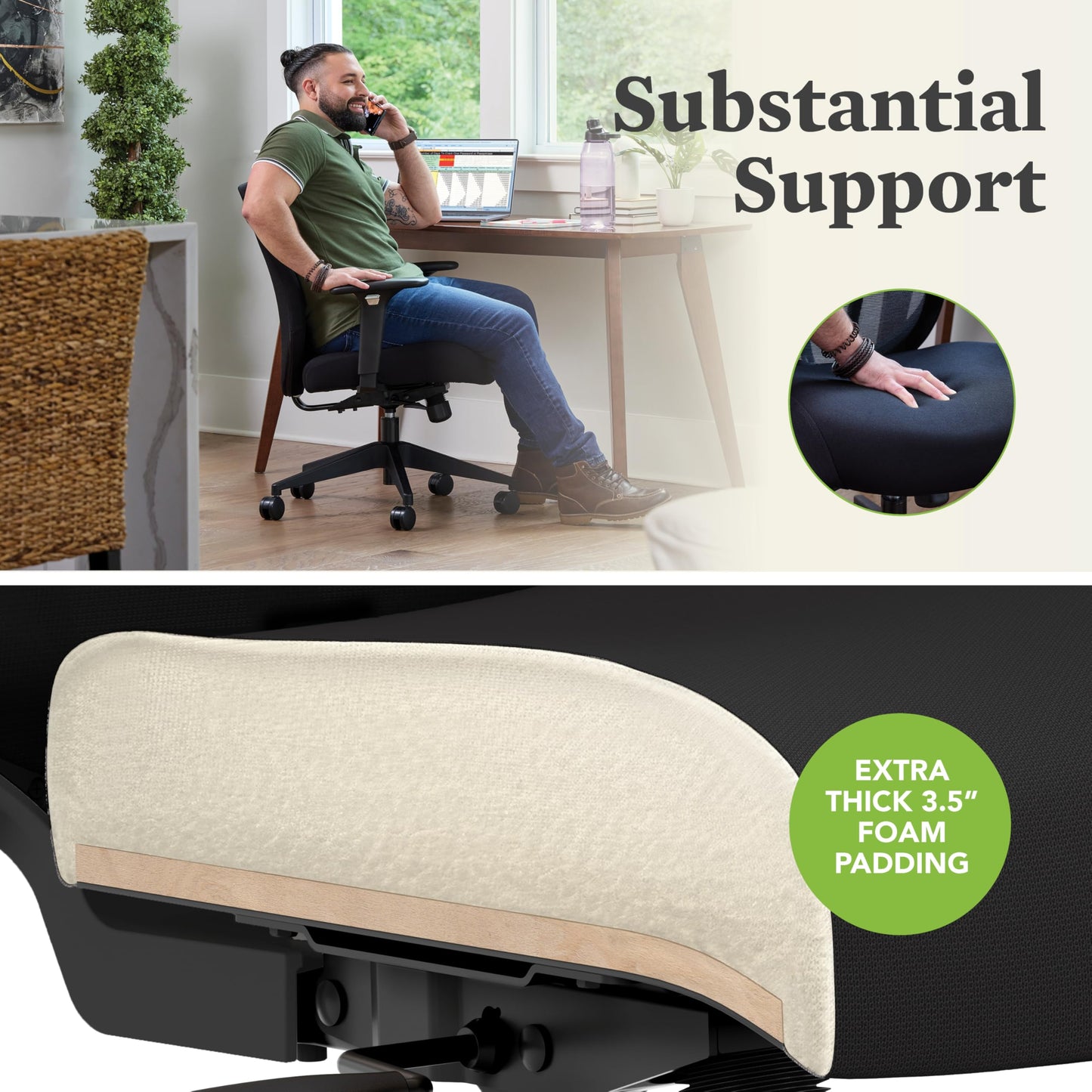 HON Altern Ergonomic Fabric Office Chair with Arms, Wheels, Foam Cushion Seat, Low Back Home Office Desk Chair Comfy, Height Adjustable Arms, Synchro-Tilt, Seat-Slide, Black