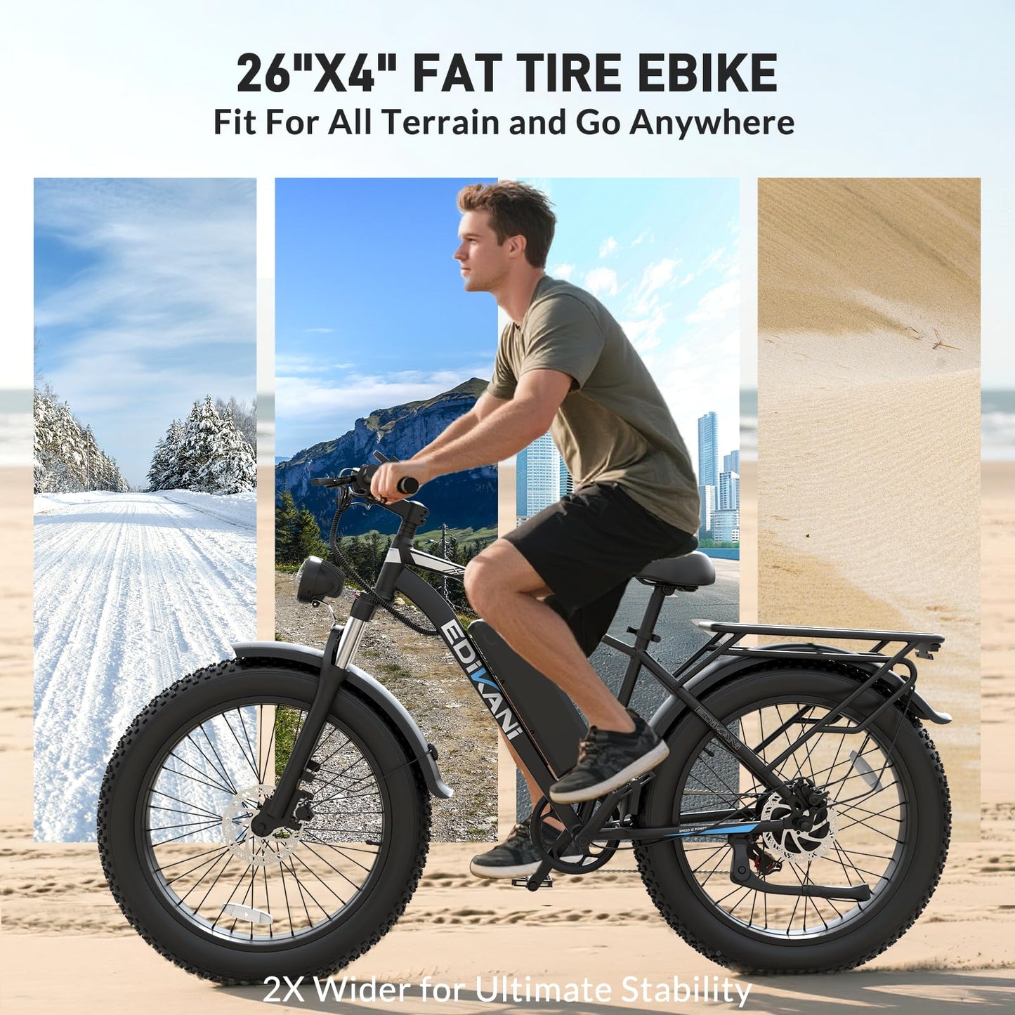 EDIKANI 26" Electric Bike for Adults, 90 Miles 34MPH Fast E Bike for Commuter, Peak 1500W Fat Tire Ebike for Adults Electric with 48V 18AH Removable Battery (Standard, Black Blue)