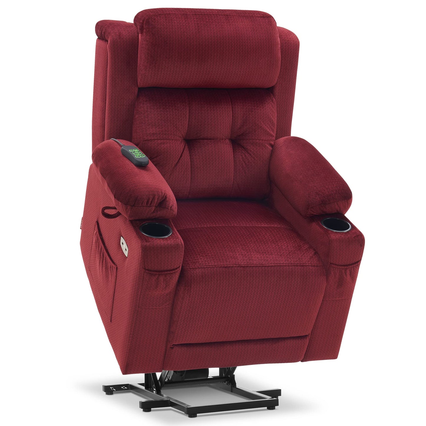 MCombo Small Triple Motor Power Lift Recliner Chair with Massage and Heat for Petite Elderly People, Adjustable Headrest, Infinite Position, USB Ports, Fabric 7664 (Burgundy, Small)