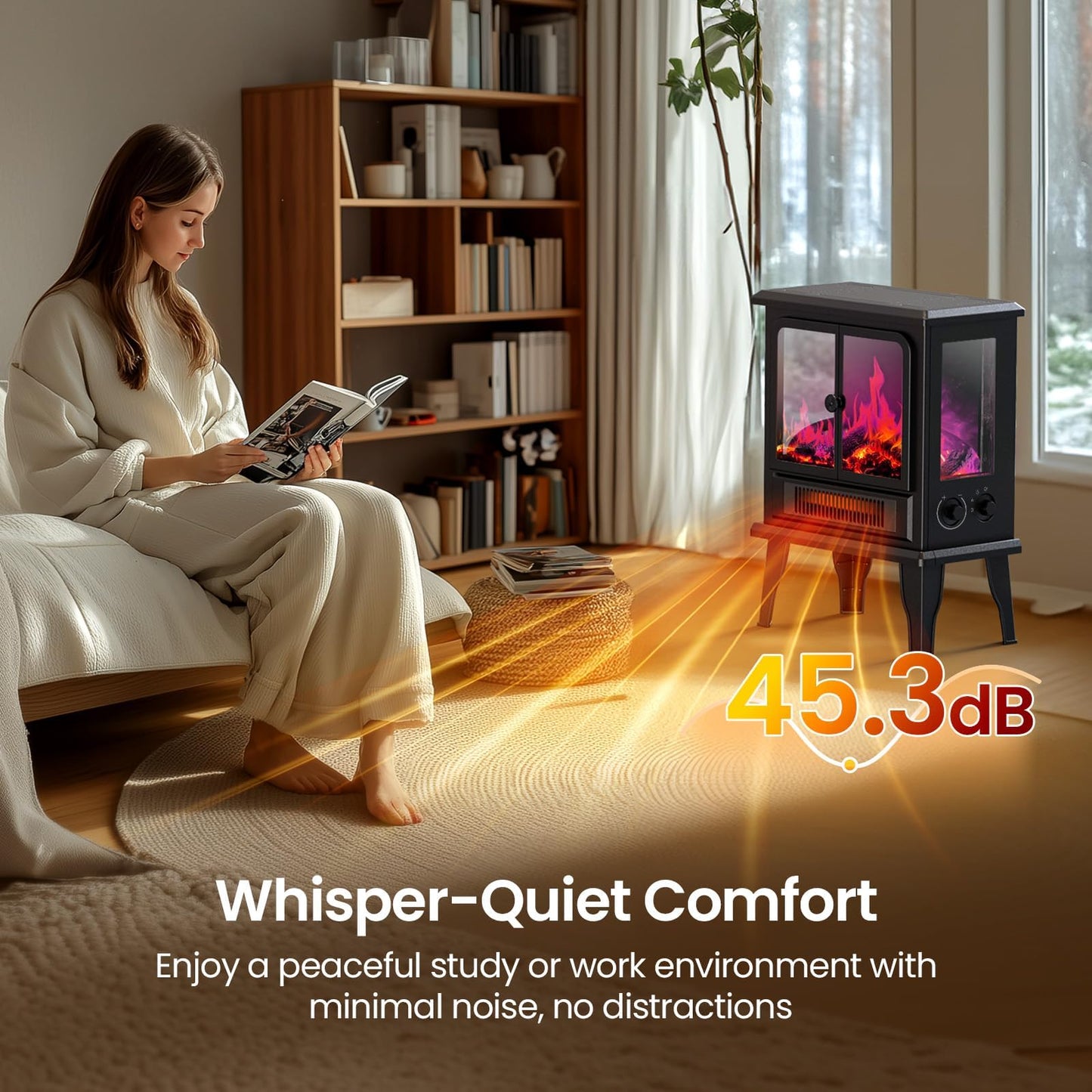 Air Choice Electric Fireplace Heater, 18.9" FreeStanding Fireplace Stove with 3D Flame, 750W/1500W Indoor Space Heater with Overheating Protection, Electric Heating for Living Room, Bedroom