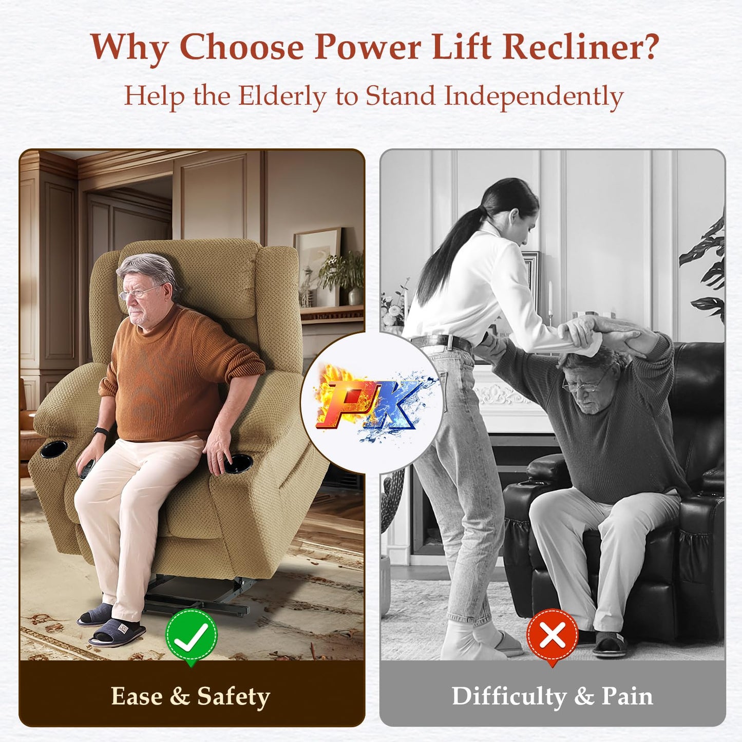 Neioml 2 Set Triple Motor Large-Wide Power Lift Recliner Chair for Elderly Big and Tall, Lay Flat, Heat and Massage, Infinite Position, Power Headrest,Plush Flannel, Set of 2 - (Beige)