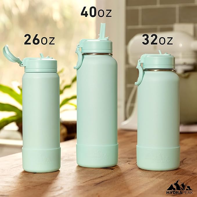 Hydrapeak 32oz Sport Insulated Water Bottle with Straw or Chug Lid, Leak & Spill Proof, Keeps Drinks Cold for 24 Hours, Hot for 12 Hours, Premium Stainless Steel Water Bottles (32oz, Grey)
