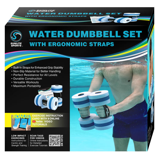 Sunlite Sports Water Weights Pool Exercise Dumbbells, Water Aerobic Equipment, High-Density EVA-Foam Dumbbell with Handle Strip, Aqua Therapy, Pool Fitness, Water Exercise, Set of 2