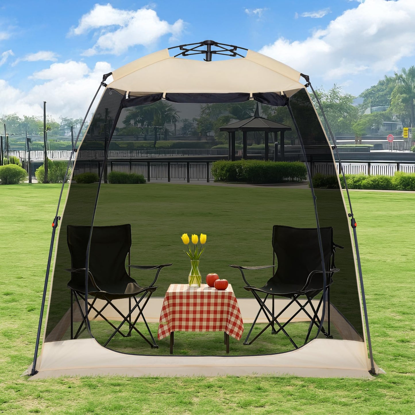 Alvantor Screen House Gazebo, 2-4 Person Pop Up Screen Tent, Instant Screen Room with Carry Bag, Outdoor Mosquito Tent Camping, Sun Shade Shelter for Patio, Garden, Backyard, Deck 7 x 4 x 7 FT