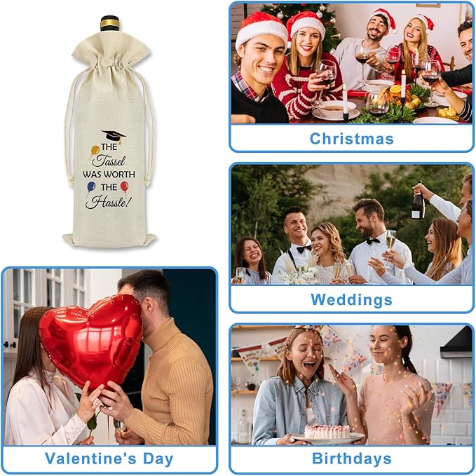 Graduation Gifts for Women Men Funny 2024 Graduation Gifts Decorations Party Wine Bag Class Of 2024 Graduation Gifts College High School Masters Graduation Gifts Drawstring Reusable Wine Bottle Bag