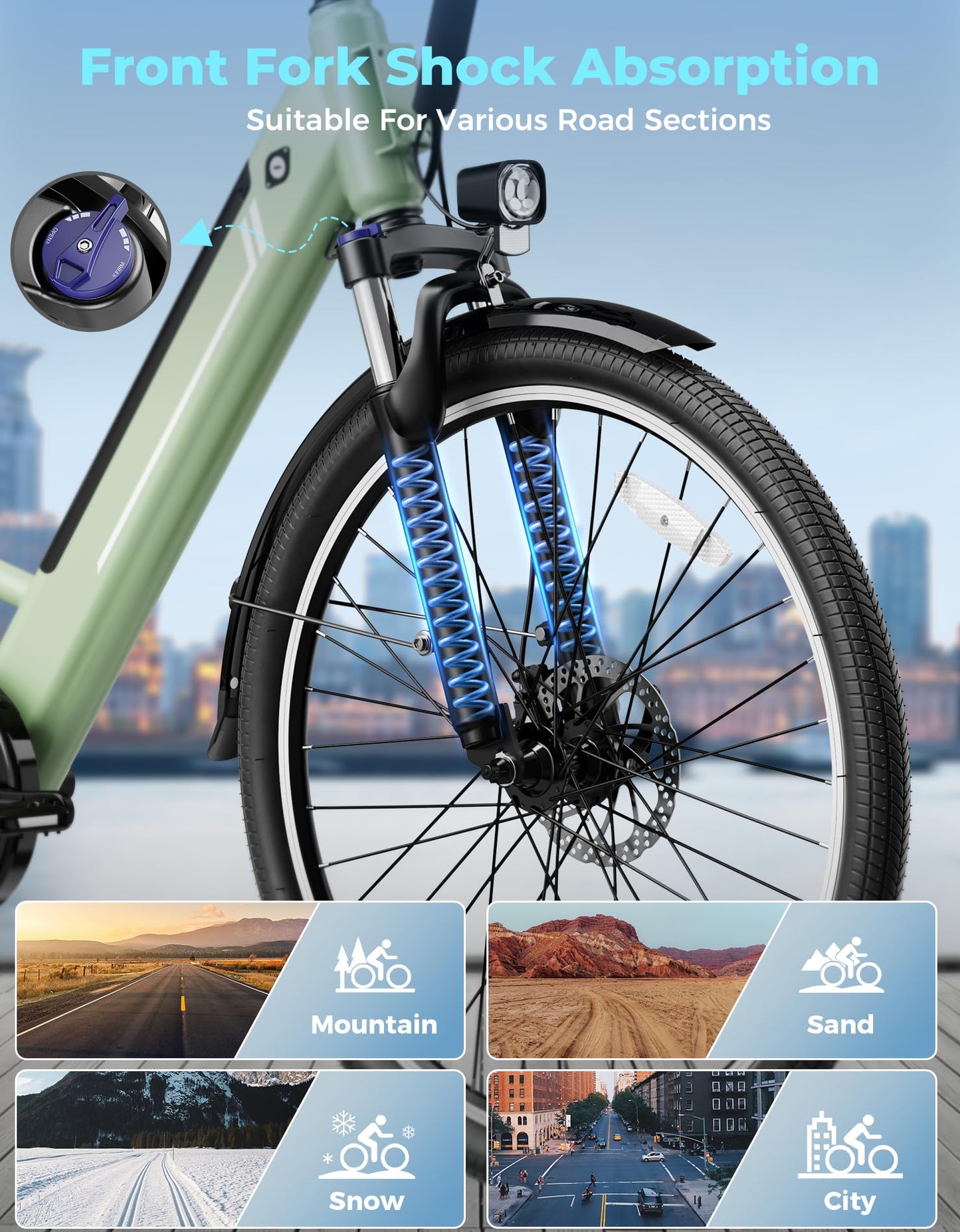 Jasion YC1 ST 26" Electric Bike, 750W Peak Motor, Step-Through Ebike for Adults, 360WH Removable Battery, Up to 40miles, Max 23MPH Urban Commuter E-Bike, 7 Speeds & Front Suspension